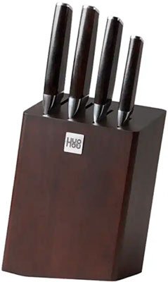 Набор ножей из композитной стали (4 ножа подставка) Huo Hou Composite Steel Kitchen Knife Set (HU0033) черный