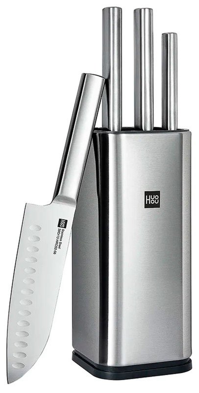 Набор стальных ножей (3 ножа ножницы подставка) Huo Hou Stainless Steel Kitchen Knife Set (HU0095), серебристый
