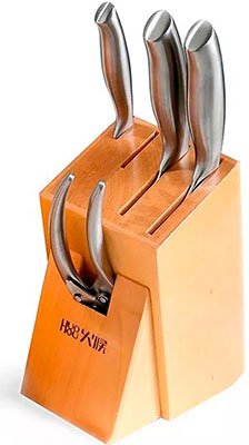 Набор стальных ножей (4 ножа ножницы подставка) Huo Hou 6-Piece Stainless Steel Kitchen Knife Set (HU0014) серебристый
