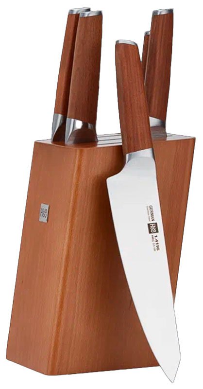 Набор кухонных ножей из сверхпрочной стали (5 ножей подставка) Huo Hou Molybdenum Vanadium Steel Kitchen Knife Set (HU0158), коричневый